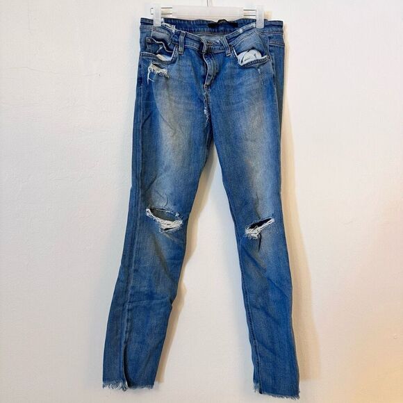 Joe's Womens Distressed Straight Jeans Denim Medium Wash Stretch Blue Size 29 - Picture 1 of 4